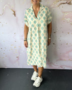 Fabiola Minimalist Loose Spring Dress with Lapel Collar and Short Sleeves Elevated Occasion Wear
