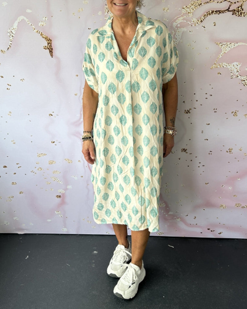 Fabiola Minimalist Loose Spring Dress with Lapel Collar and Short Sleeves Elevated Occasion Wear