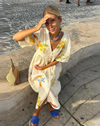 Addison Aesthetic Oversized V Neck Dress for Women in Beige Designer Edit