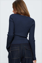 Ribbed V Neck Button Cardigan