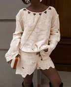 Embroidery Irregular Shorts Knit Set