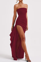 Strapless High Slit Maxi Party Dress