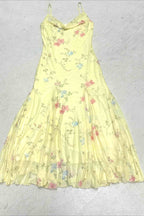 Draped Neck Floral Mesh Midi Dress