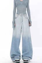 High Waist Draped Gradient Ripped Jeans