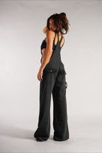 Street Style Low-Rise Suspender Wide-Leg Jeans