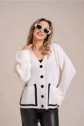 Pocket Color Block V Neck Cardigan