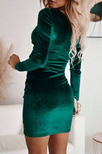 Velvet V-neck pleated fitted dress