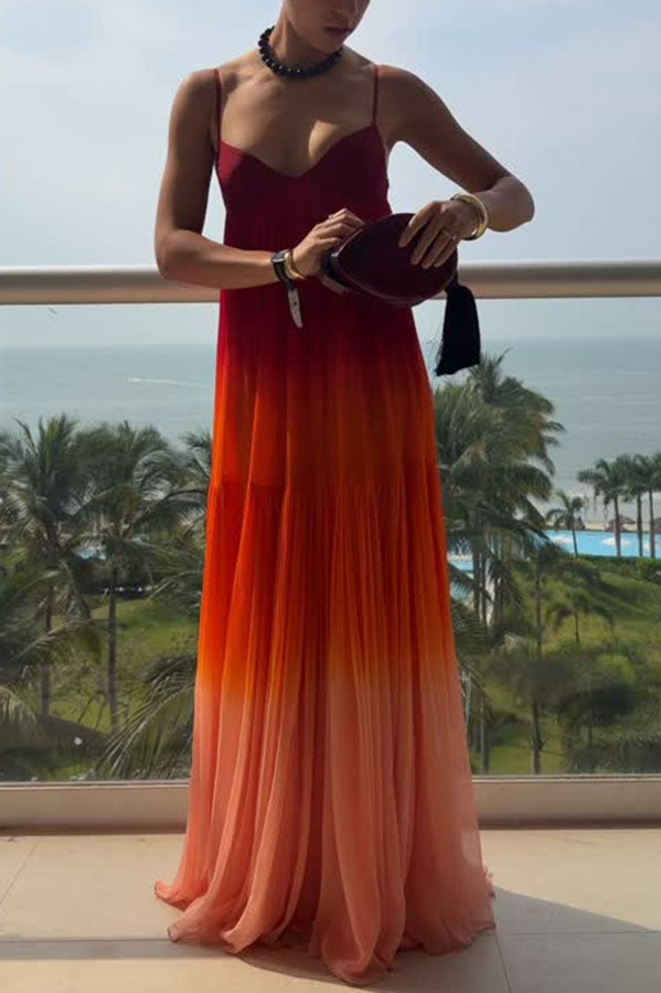 Flowing Like Dawn Chiffon Gradient Print Slip A-line Maxi Dress