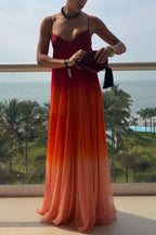 Flowing Like Dawn Chiffon Gradient Print Slip A-line Maxi Dress