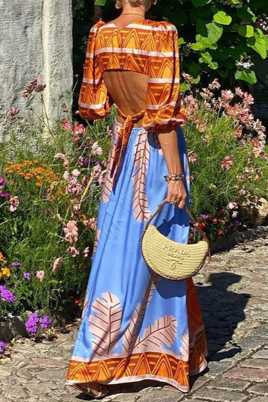 Sexy Floral Print Backless Bohemian Maxi Dress