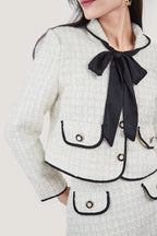 Fake Flap Pocket Bow Detailed Jacket&Mini Skirt Two-Piece Set