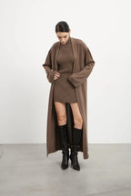 Knit Tank Dress Fitted Long Cardigan Two Piece Set