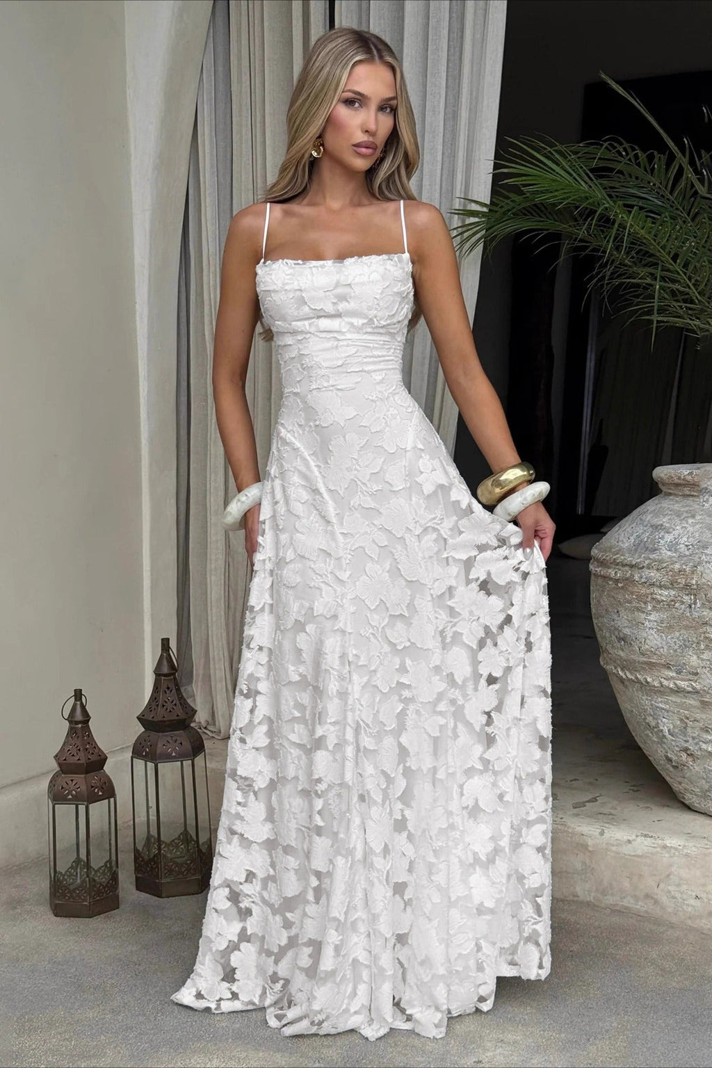Elegant Backless Brocade Lace Cami Tie Boho Dress