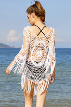 Loose Knit Tassel Beach Cover Up