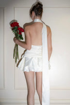 Satin Bardot Low-Back Party Dress