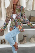 Sienna Unique Floral Print Lapel Long Sleeve Single Button Elegant Blazer
