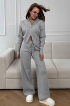 Two-Way Zipper Fitted Knit Commuter Two Piece Set