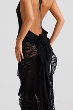 Backless Lace Halter Maxi Dress