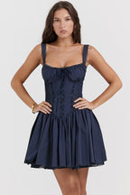 Spaghetti Strap Lace Trim Ballet A Line Sleeveless Mini Dress