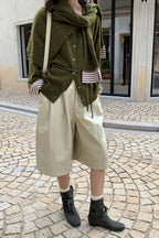 Color-Block Belted Lazy-Style Knit Cardigan