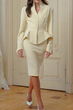 Asymmetric Two Piece Cropped Blazer Skirt Set