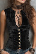Solid Color Velvet Sleeveless Fitted Button Vest