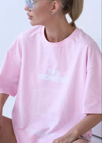 Sunprint Oversized Graphic Tee – Pink Statement Comfort