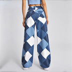 DressBetty - Stitching Box Contrast Color Casual High Waisted Big Straight Leg Printing Denim