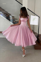 Soft Mesh Waist Flared Prom Dress