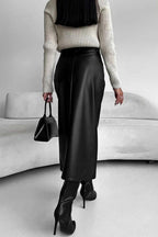 Vintage Leather High Waist Split Skirt