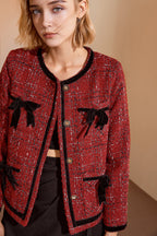 Finlay Fire Brick Bow Textured Jacket Set