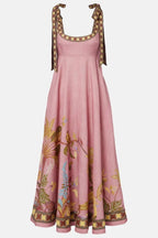Linen Blend Unique Printed Tie-up Suspenders Pocket Elegant Vacation Maxi Dress