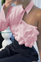 Stylish Three-dimensional Floral Collared Single-sleeve Casual Shirt