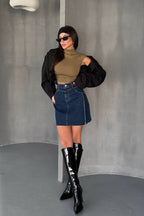 Asymmetrical Denim Flowy Mini Skirt