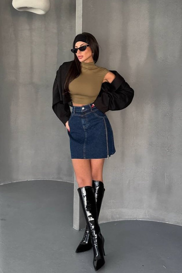 Asymmetrical Denim Flowy Mini Skirt