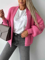 Solid Color V-neck Long-sleeved Casual Knitted Cardigan