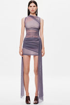 Ribbon Mesh Sleeveless Midi Dress