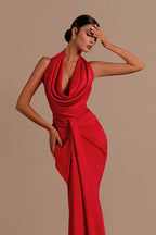 Sexy Backless Halter Satin Prom Dress