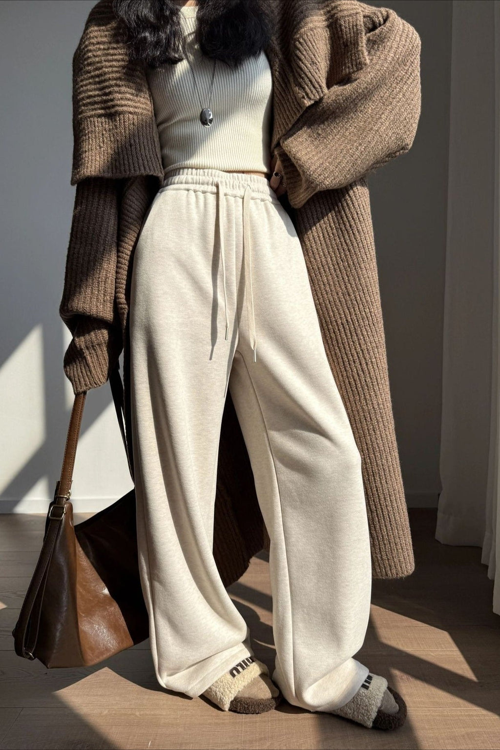 Fleece Lined Wool Blend Knit Pants