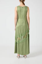 Pretty Soul Satin Lace Trim Wide Neck Irregular Hem Slit Maxi Dress