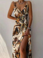 V-Neck Floral Print Split Strap Party Dress