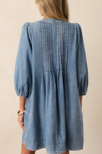 Fate Would Have It Denim Playful Pleats Pocket A-line Mini Dress
