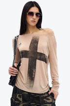 Cross Print Asymmetrical TShirt