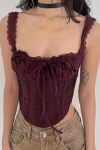 Lace Panel Tie Front Crop Cami Top