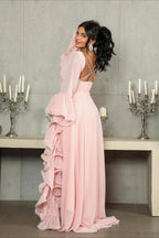 Ruffle Flared Sleeve Tulle Puff Tiered Maxi Dress