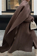 Scarf Collar Longline Woolen Elegant Solid Overcoat