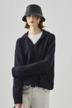 Slouchy V-Neck Hooded Sweater