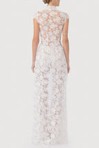 Saphina Floral Lace Mid Rise Side Zipper Flare Maxi Pants