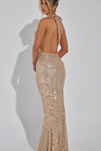 Sequin Halter Deep V Slim Bodycon Sequin Dress