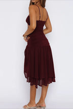 Strapless Hollow Slit Mesh Vacation Dress